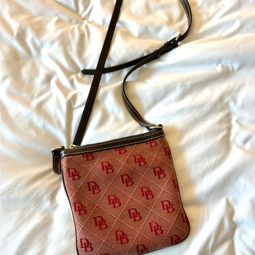 Dooney & Bourke Red and Brown Logo Crossbody Bag